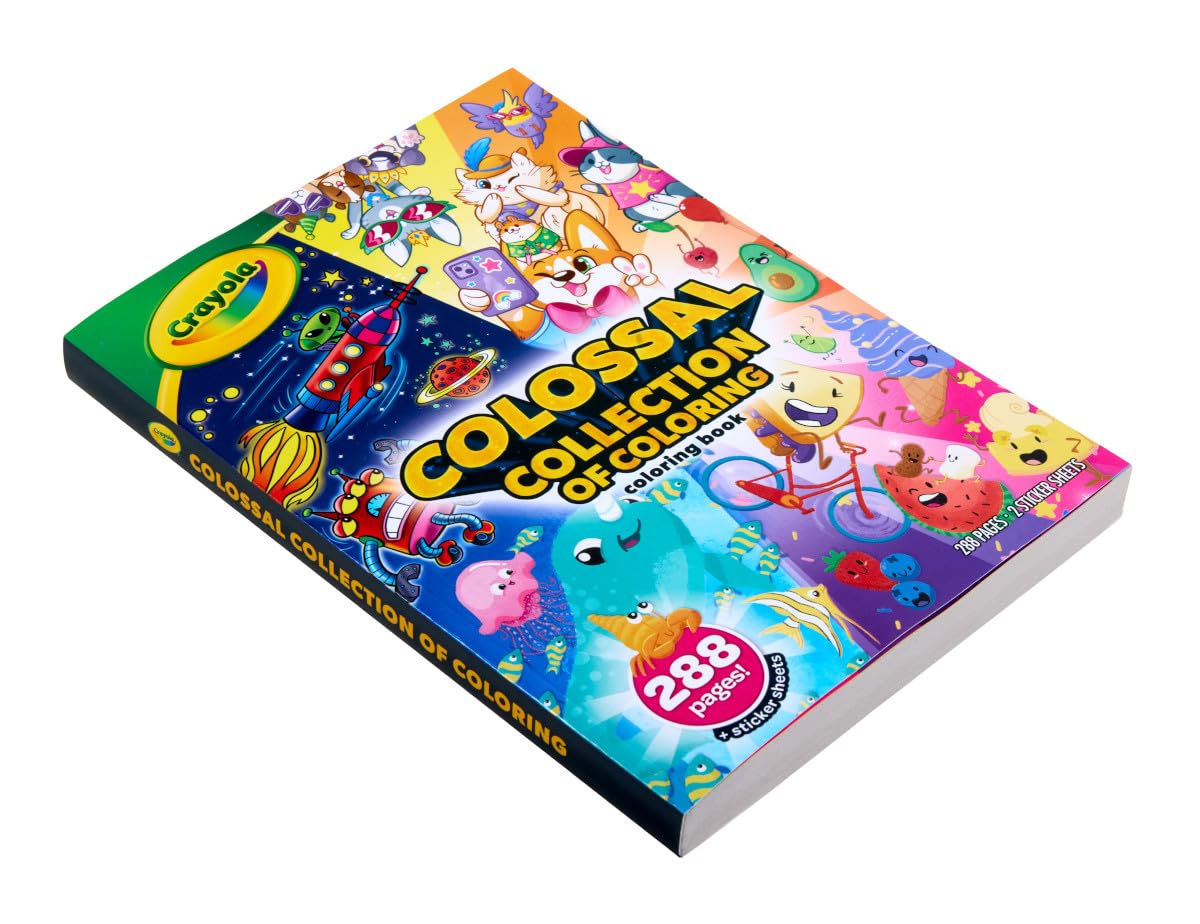 Crayola Colossal Collection of Coloring, 288 Coloring Book Pages, 2 Sticker Sheets, Coloring Book for Kids, Travel Activity