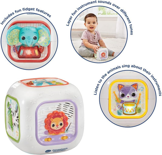 VTech Baby Sensory Sounds Musical Cube – Interactive Baby Toy with Nursery Rhymes, Classical Tunes & Textured Manipulatives | Teaches Animals & Instruments | For Ages 3–18 Months+
