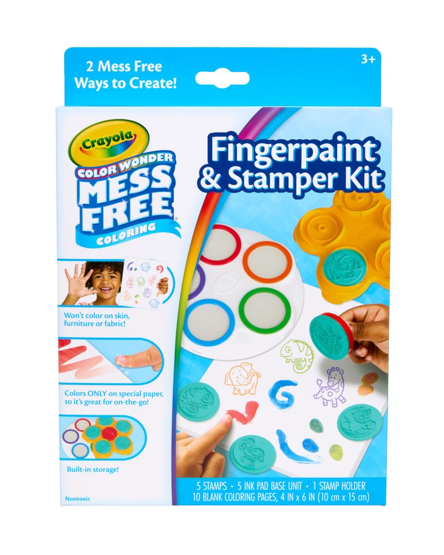 Crayola Color Wonder Mess Free Fingerpaint & Stamper Kit, Safari Stamps for Kids, Color Reveal Ink, Toddler Activity, Gifts, 3+