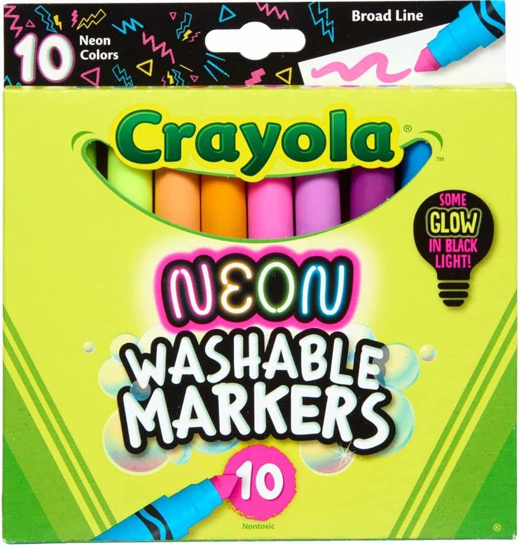 Crayola Neon Washable Markers, Broad Line, 10 Count