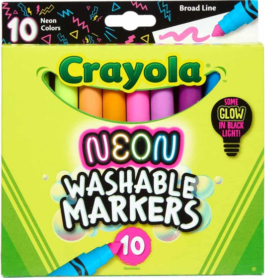 Crayola Neon Washable Markers, Broad Line, 10 Count