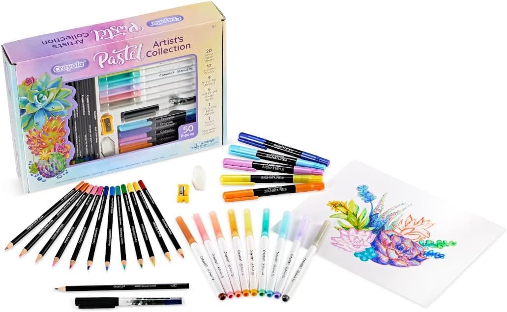 Crayola Pastel Artist Collection Kit | This ideal starter art set for beginners, also works great as an add-on to current color collections | Wonderful for birthdays and holidays, these art supplies are safe and nontoxic for ages, 8 & up.