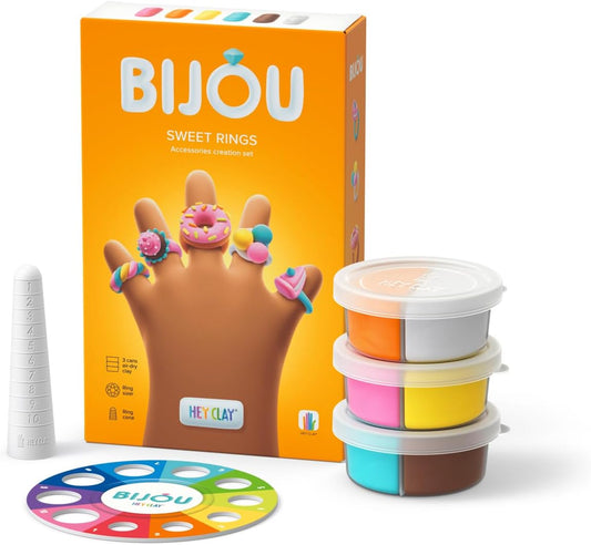 Hey Clay - SWEET RINGS Colourful modelling air-dry clay, 3 cans with fun interactive app for kids 3 years +