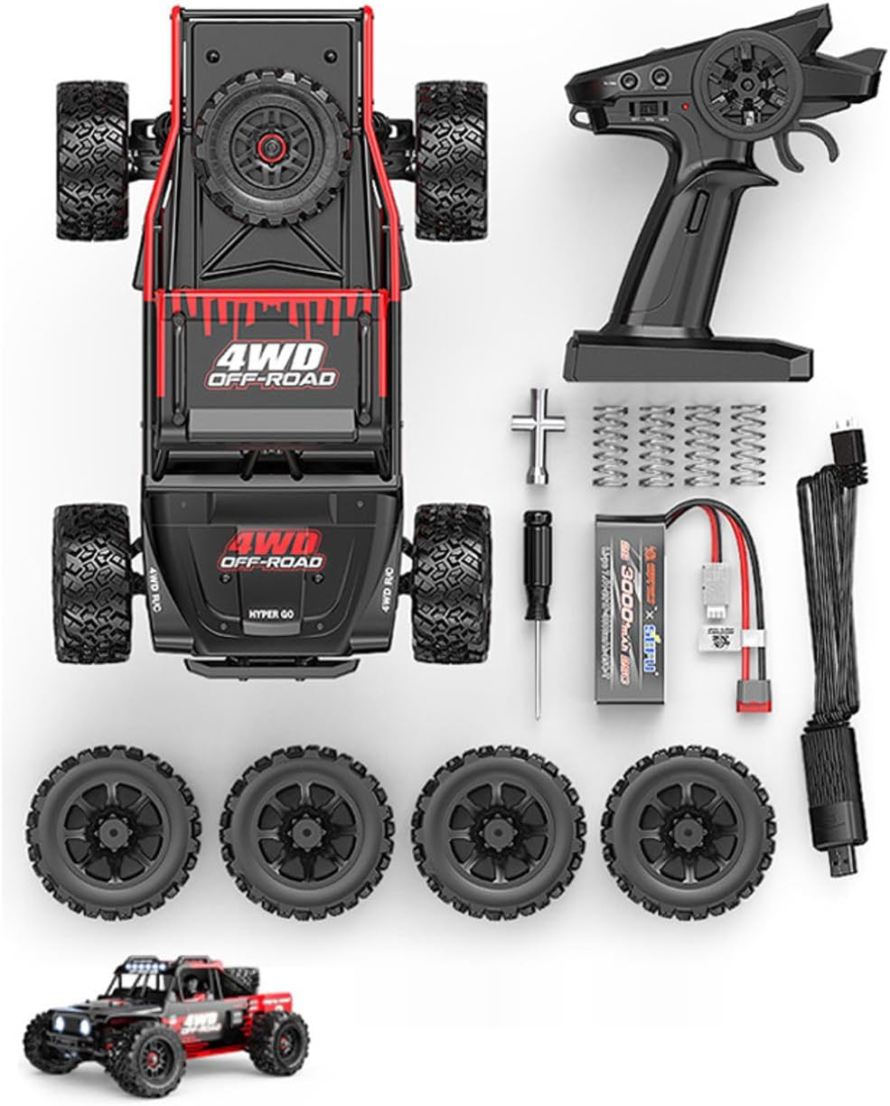 MJX - HYPER GO 1/14 Brushless High-Speed RC Car Vehicle Models 60-75km/h 3SBattery | 2.4Ghz Off-Road RC Truck | Front and Rear Bone dog shaft is Metal Version | various terrain 4 WHEEL DRIVE |Suitable Ages 14+ (Multicolour)