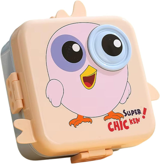 Kids Lunch Box with Spoon – Leakproof Double Decker Bento Box, Durable Plastic, Sealed for Freshness, Sauce Cup Included, Perfect for School & Travel, 1120ml (Bird Pink)