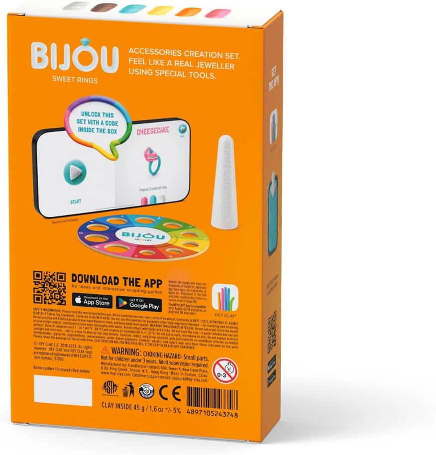 Hey Clay - SWEET RINGS Colourful modelling air-dry clay, 3 cans with fun interactive app for kids 3 years +