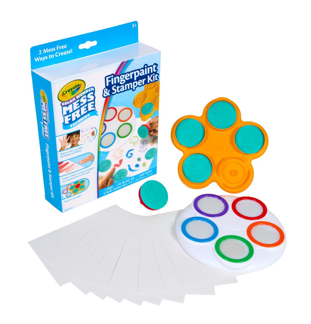 Crayola Color Wonder Mess Free Fingerpaint & Stamper Kit, Safari Stamps for Kids, Color Reveal Ink, Toddler Activity, Gifts, 3+