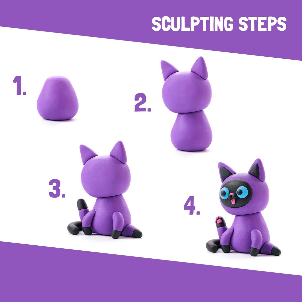 Hey Clay - Fluffy Pets SIAMESE CAT Colourful modelling air-dry clay, 3 cans with fun interactive app for kids 3 years +