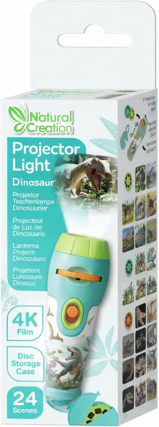 Avenir Natural Creation Dinosaur Projector Light for Kids - 24 Scenes with 4K Film Quality, Adjustable Focus Flashlight Projector, Educational Dino Toy & Bedtime Story Light with Disc Storage Case