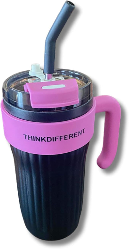 Insulated Tumbler with Handle and Straw Lid, Stainless Steel Coffee Mug Portable Coffee Tumbler Leak-Proof Coffee Cup Travel Mug Hot and Cold BPA-Free Fit in Car Cup Holder 860ml (Black)