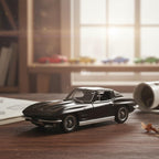 D-Power 1:36 Diecast Chevrolet Corvette Stingray Split Window 1963 Matte Black – Collectible Miniature Car Model