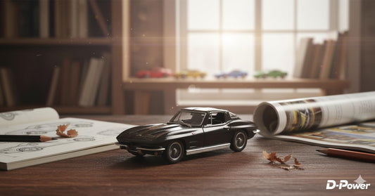 D-Power 1:36 Diecast Chevrolet Corvette Stingray Split Window 1963 Matte Black – Collectible Miniature Car Model