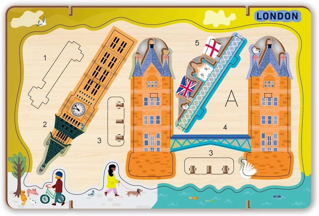 Avenir - Let’s Travel Together 3D Cityscape Puzzle – London Wooden DIY Model Kit | Build Famous Landmarks with Illustrated Guide | Educational Travel Gift for Kids & Adults