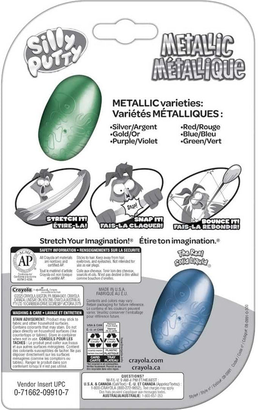 Crayola Silly Putty Metallic Eggs 2-Pack – Assorted Vibrant Colors, Sensory Fidget Toy for Kids Ages 4+, Classic Stretchy Putty, Non-Toxic