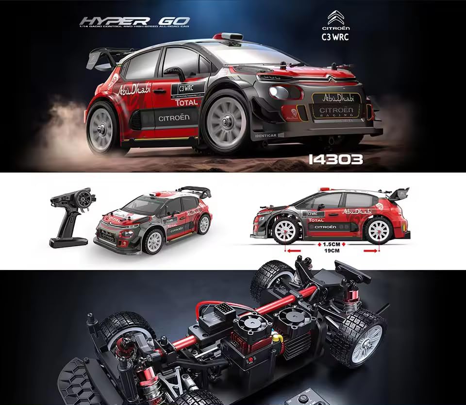 MJX - HYPER GO 1:14 2.4G Licensed Citroen C3 Brushless Rc Car | 40mph RC Drift with Gyro | 4WD RTR High Speed Rally Car | 2000 Mah RC | Suitable Ages 14+ ( Muliticolour)