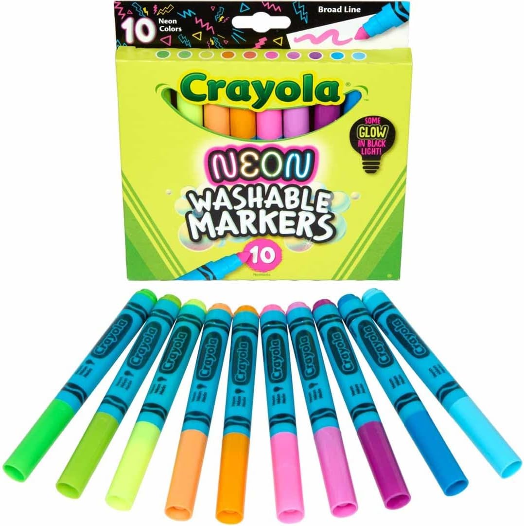 Crayola Neon Washable Markers, Broad Line, 10 Count