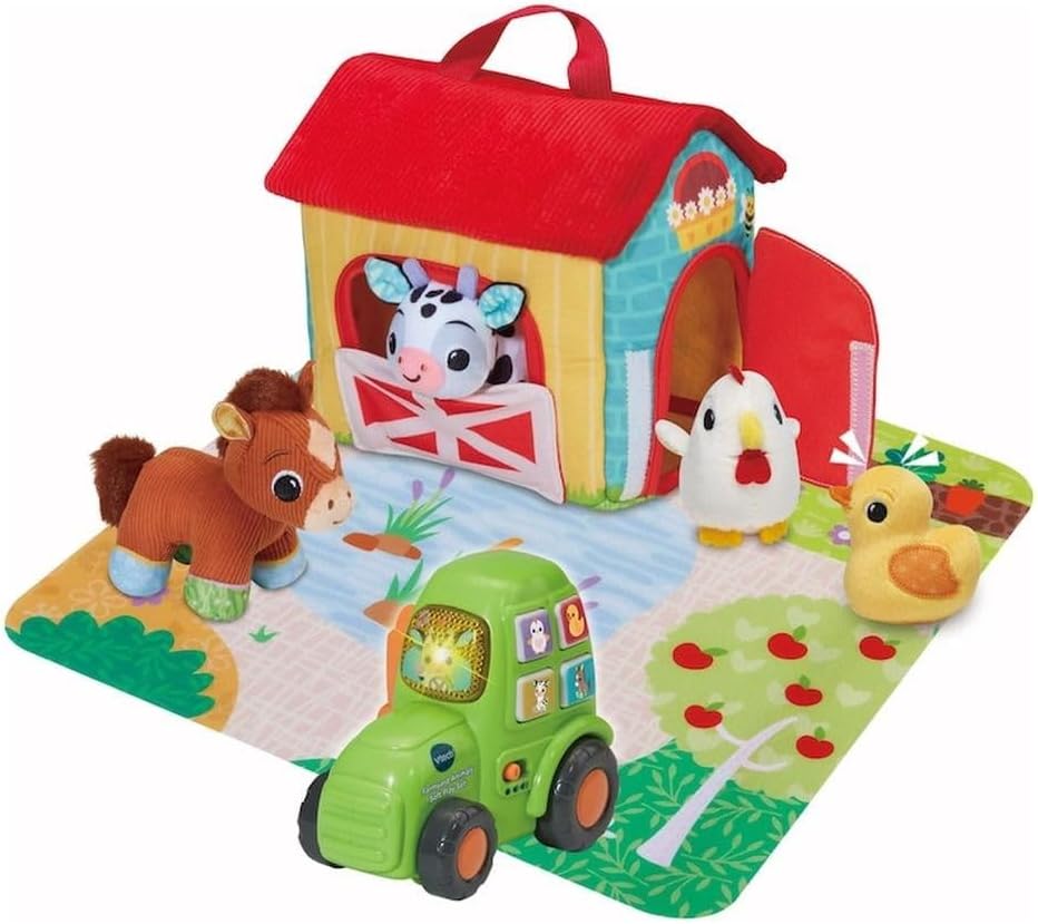 VTech Farmyard Animals Soft Play Set – Interactive Baby Toy with Plush Farm Animals, Tractor & Play Mat | Teaches Animal Sounds, Music & Imaginative Play | Portable Barn Storage