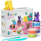 Hey Clay - FLUFFY PETS Colourful modelling air-dry clay, 15 cans with fun interactive app for kids 3 years +