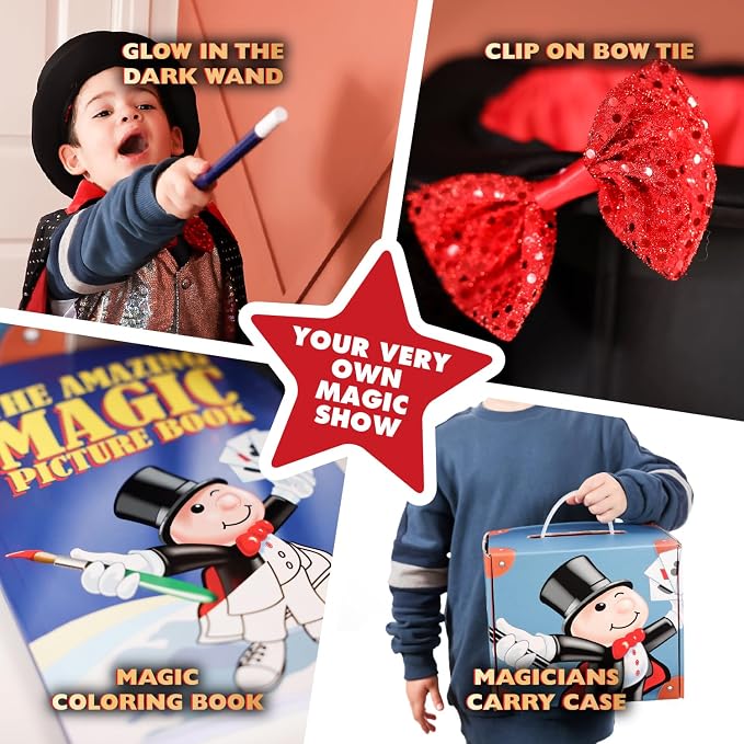 Marvin’s Magic Mini Dress Up Set – Kids Magician Costume & Magic Props Kit with Hat, Cape, Glow Wand & AR Bunny