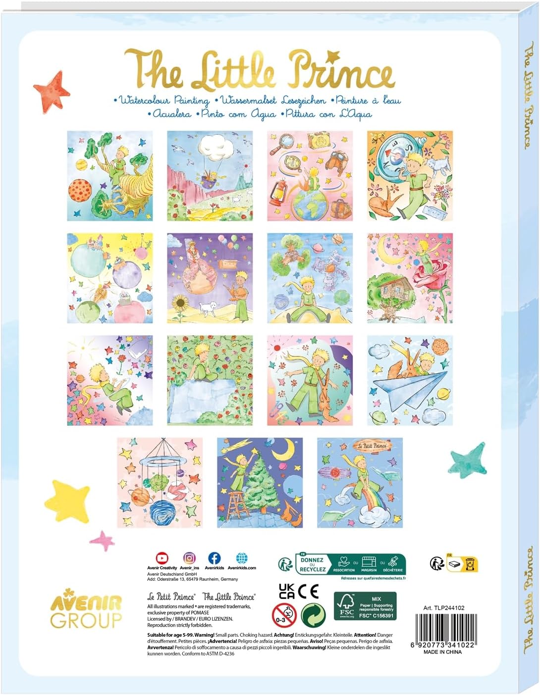 Avenir - The Little Prince Magic Water Painting Set – 6 Reusable Cards, 140 Removable Stickers & Refillable Pen | Mess-Free Water Coloring Book for Kids | Travel Art Toy