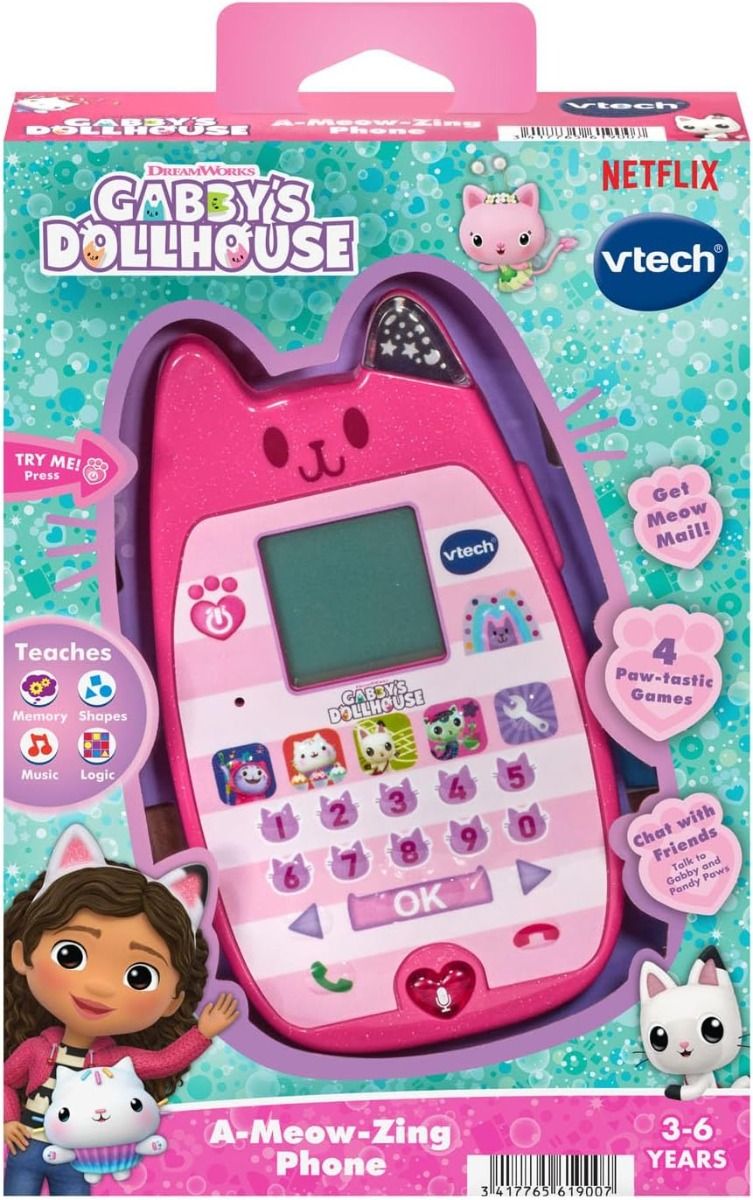 Vtech - Gabby's Dollhouse A-Meow-Zing Phone -  Multicolour | Let’s chat with Gabby! Voice activation lets children chat with Gabby and Pandy Paws for interactive pretend play | suitable ages 3 + up