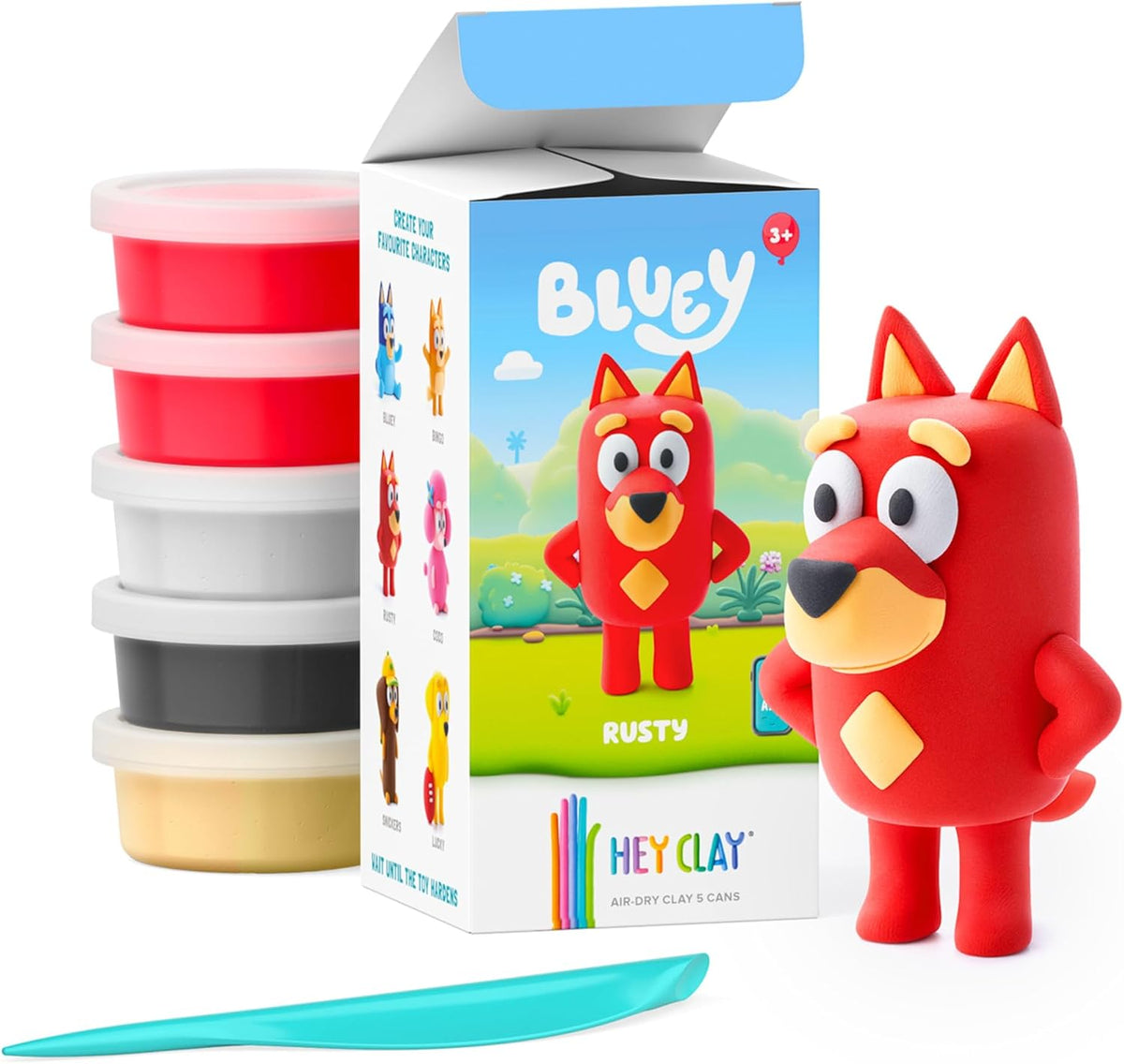 Hey Clay - Rusty. Colorful modeling air-dry clay, 5 cans with fun interactive app for kids aged 3+ years.