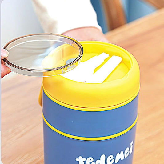 Double Soup Bowl Insulated Lunch Container Thermos Steel Food Jar with Spoon Stainless Steel 2 Compartment Leak Proof Airtight Lunch Container for Hot and Cold Food 710ml (Blue)