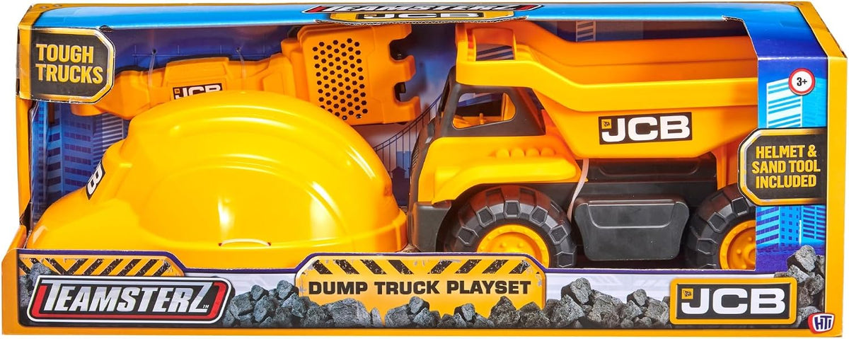 D-power - Teamsterz  JCB 10" Dump Truck Sand Tool and Helmet Playset | Construct the ultimate playtime | Design free-moving wheels for push-along fun | Suitable for children aged 3 + and above