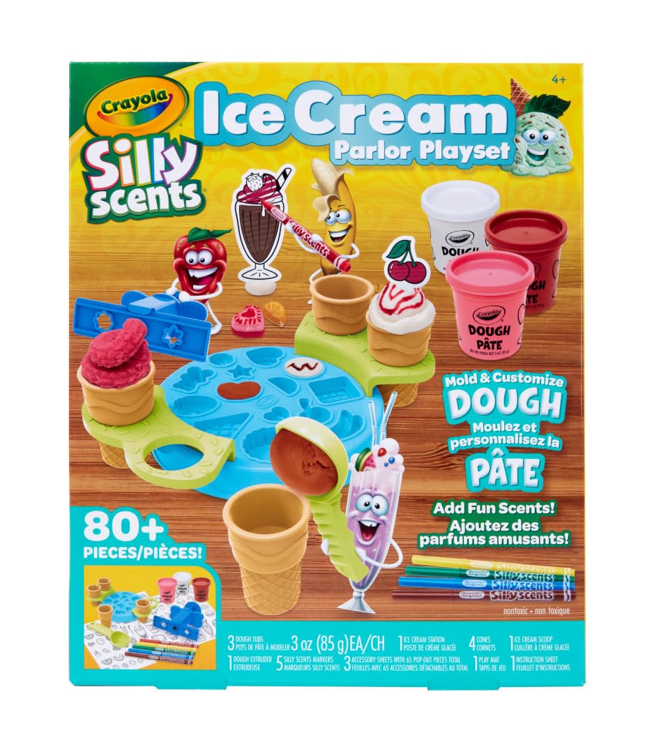 Crayola Silly Scents Ice Cream Parlor Play Set – DIY Scented Dough & Craft Kit with 17 Molds, Scooper, Cones, Scented Markers & Play Mat | Non-Toxic Creative Toy for Kids Ages 4+