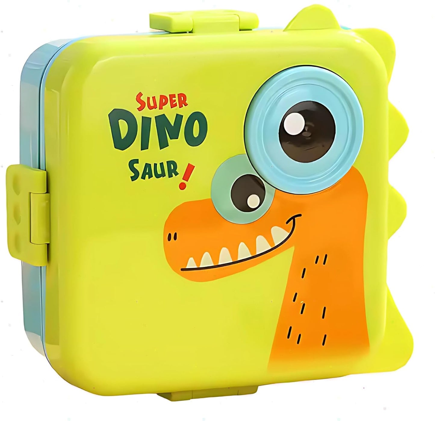Kids Lunch Box with Spoon – Leakproof Double Decker Bento Box, Durable Plastic, Sealed for Freshness, Sauce Cup Included, Perfect for School & Travel, 1120ml (Dino Green)