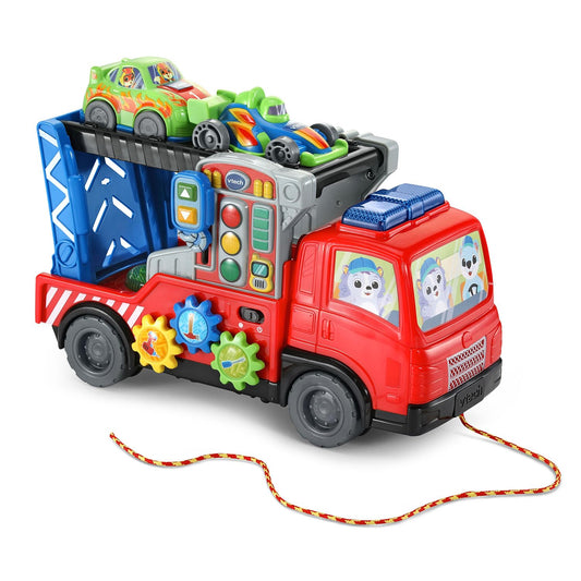 Vtech 3-in-1 Musical Car Carrier Truck Toy with Repair Center, Pull-Along Cord & 2 Race Cars for Toddlers (12–36 Months)
