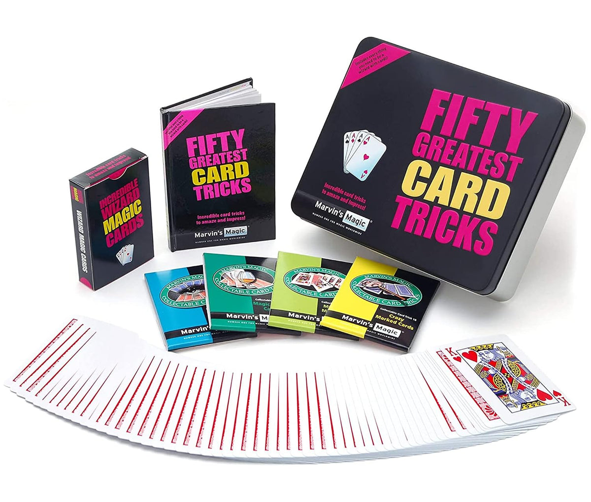 Marvin’s Magic Fifty Greatest Card Tricks Gift Tin – Magic Playing Cards Set with 50 Tricks, Special Props & Instruction Booklet for Kids 8+ & Adults