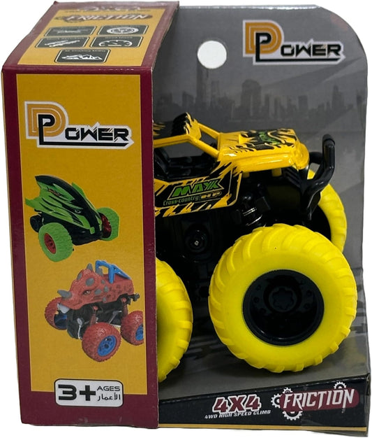 D-Power - Friction Powered Monster Truck Toys - Yellow | 360° Stunt Flipping, No Batteries, Perfect Kids Gift |3+