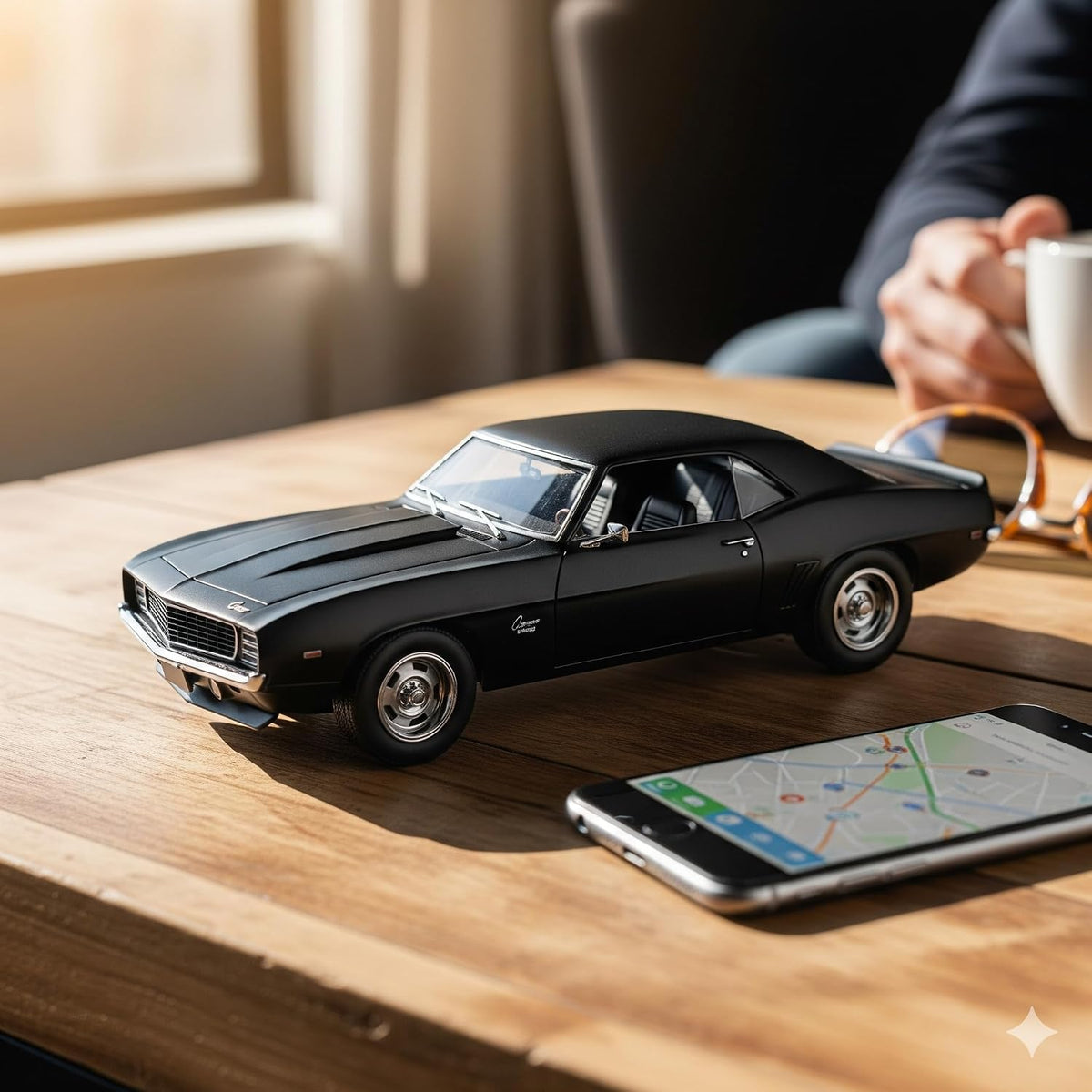 D-Power 1:36 Diecast Chevrolet Camaro 1969 – Matte Black, Pull Back, Classic Muscle Car Collectible Model