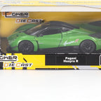 D-Power 1:36 Diecast Pagani Huayra R, Assorted Colors Blue / Green, 1 Piece– Model Car with Pull Back Action, Collectible Supercar Toy