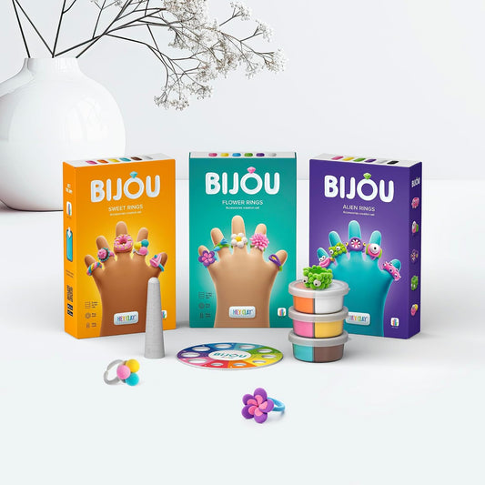 Hey Clay - Flower RINGS Colourful modelling air-dry clay, 3 cans with fun interactive app for kids 3 years +