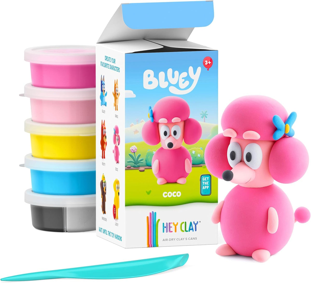Hey Clay - Coco. Colorful modeling air-dry clay, 5 cans with fun interactive app for kids aged 3+ years.