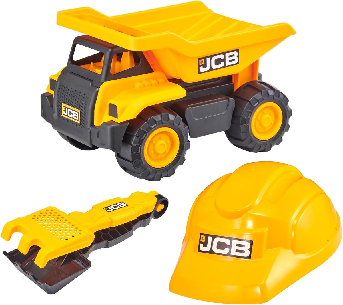 D-power - Teamsterz  JCB 10" Dump Truck Sand Tool and Helmet Playset | Construct the ultimate playtime | Design free-moving wheels for push-along fun | Suitable for children aged 3 + and above