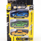 D-Power 1:64 Diecast Car Set (Pack of 3) McLaren 600LT Blue, Lamborghini Revuelto Green, Audi R8 2019 Yellow– Collectible Mini Cars, Metal Body, Free-Rolling Wheels