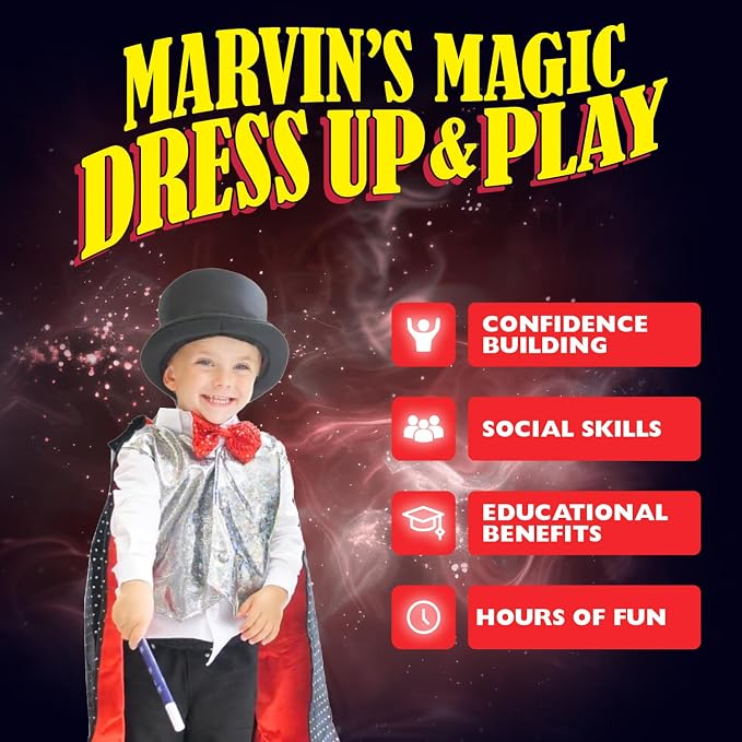 Marvin’s Magic Mini Dress Up Set – Kids Magician Costume & Magic Props Kit with Hat, Cape, Glow Wand & AR Bunny