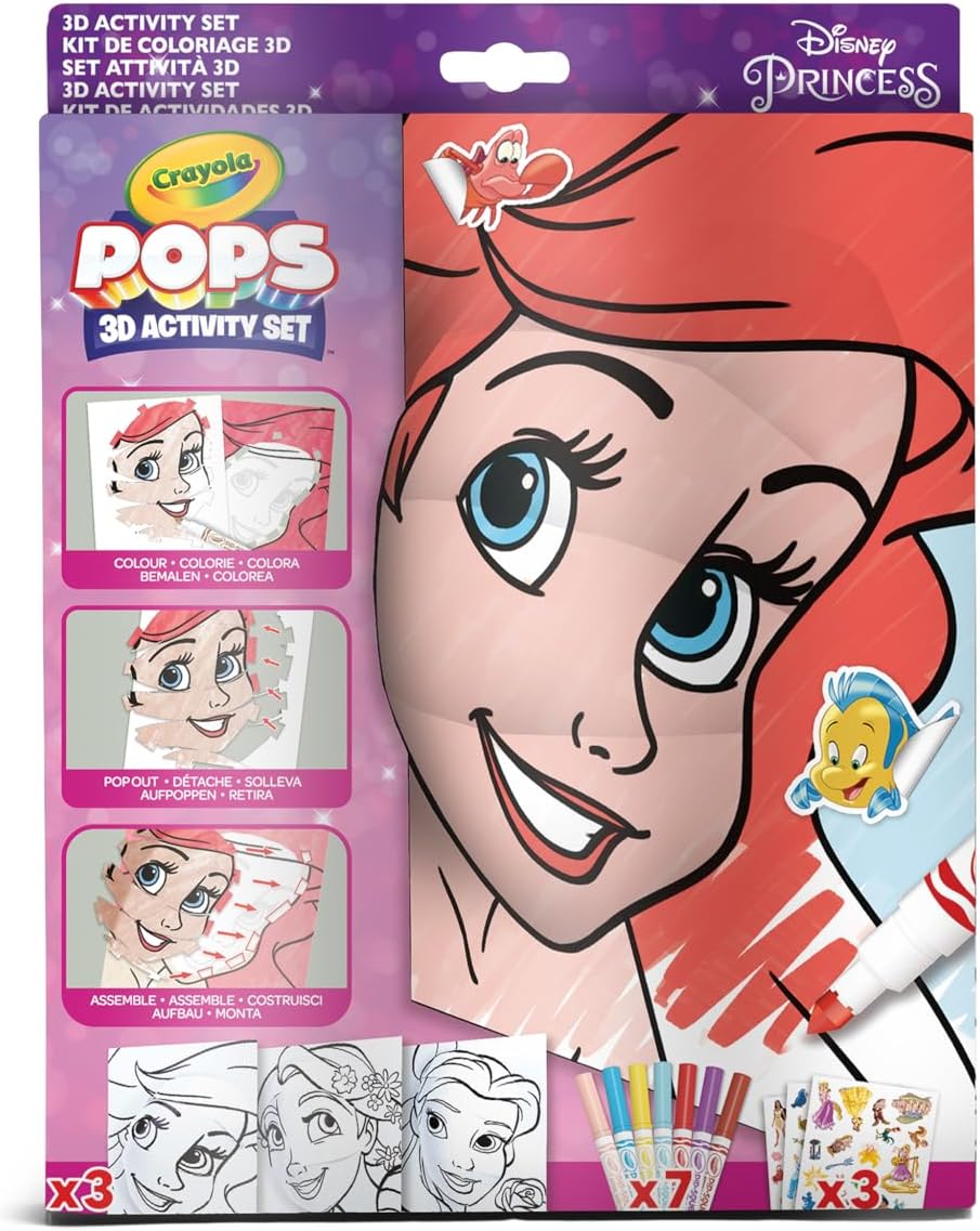 Crayola - POPS 3D Activities Set Colouring and Creating 3D Pictures | Creative Activity and Gift for Children, Theme Disney Princess, | Ideal for gift ages from 6 Years