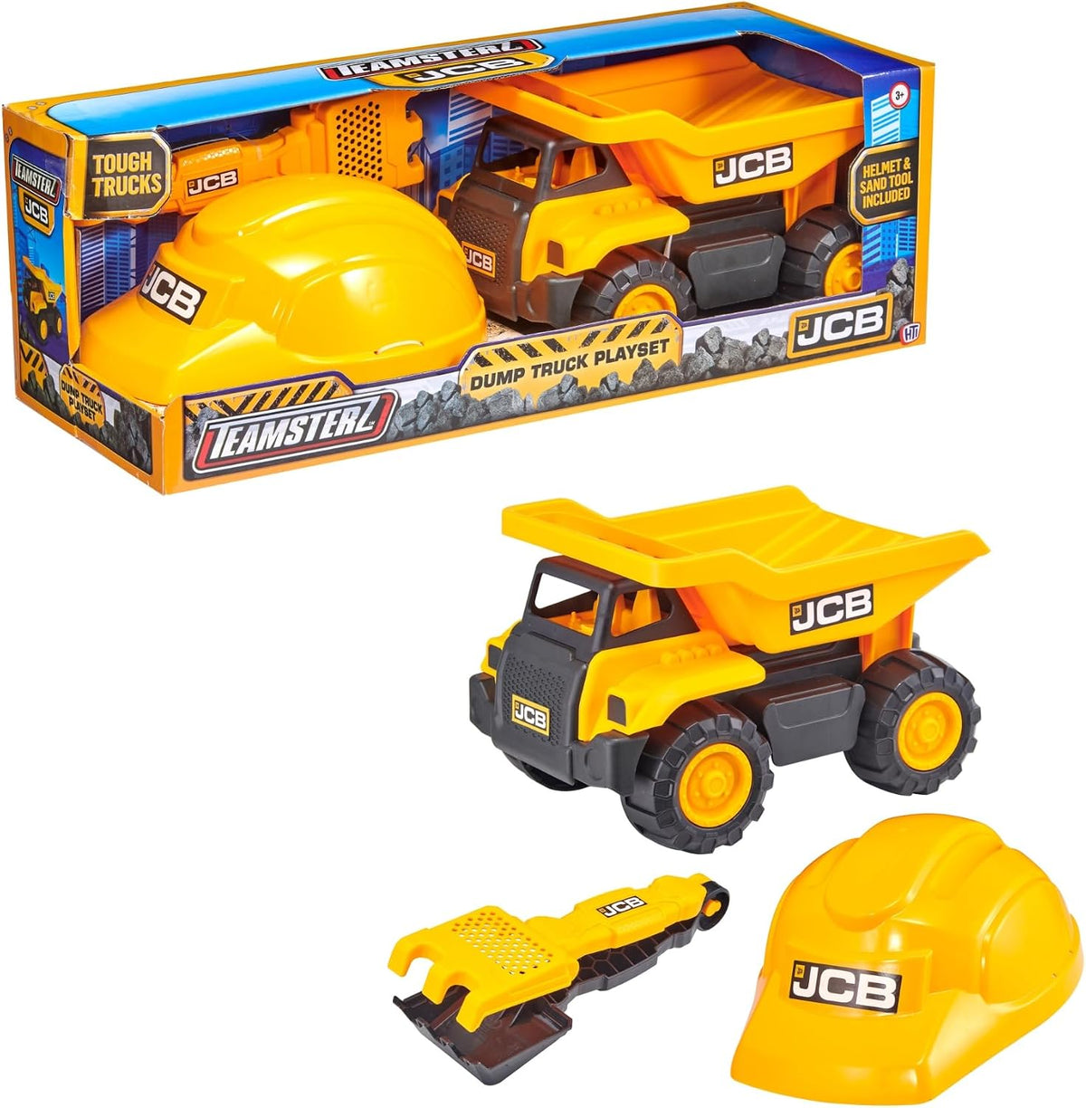 D-power - Teamsterz  JCB 10" Dump Truck Sand Tool and Helmet Playset | Construct the ultimate playtime | Design free-moving wheels for push-along fun | Suitable for children aged 3 + and above