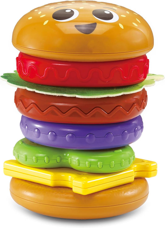 VTech Baby Build-a-Burger – Stacking & Sorting Toy with 6 Food Pieces, Shape Matching, Spinning & Color Play | for Babies 18–24 Months+