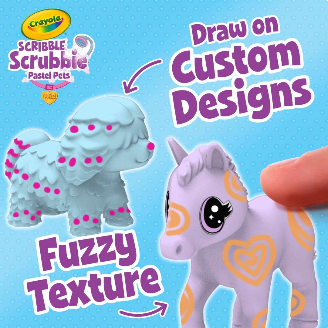 Crayola Scribble Scrubbie Pastel Pets, 3 Count – Washable Pet Toy Set with Markers & Brush, Creative Gift for Kids Ages 3+