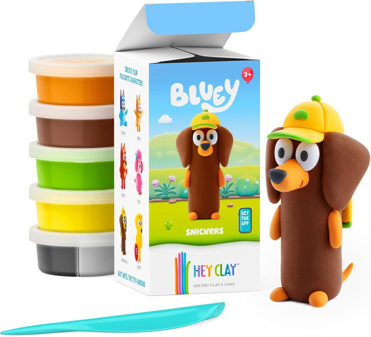 Hey Clay - Snickers. Colorful modeling air-dry clay, 5 cans with fun interactive app for kids aged 3+ years.