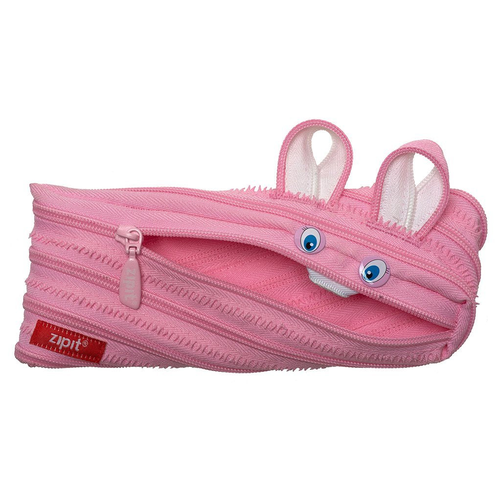 ZIPIT - Animals Pencil Case for Kids, Holds Up to 30 Pens, Machine Washable, Made of One Long Zipper! (Bunny)