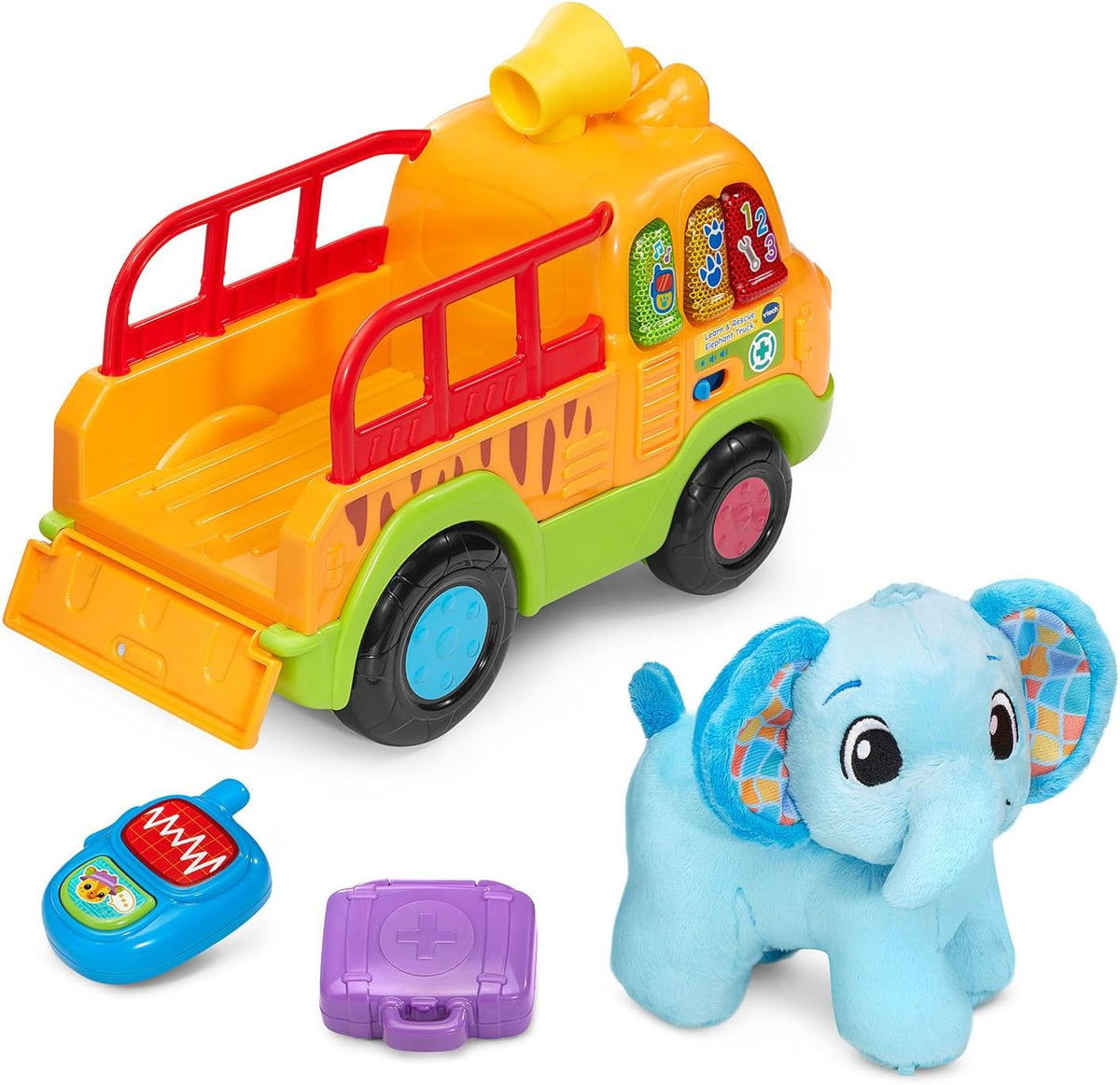 VTech Learn & Rescue Elephant Truck | Interactive Pull-Along Rescue Vehicle with Plush Elephant | Lights, Music & Role-Play Learning | Toddler Toy for Ages 12–36 Months