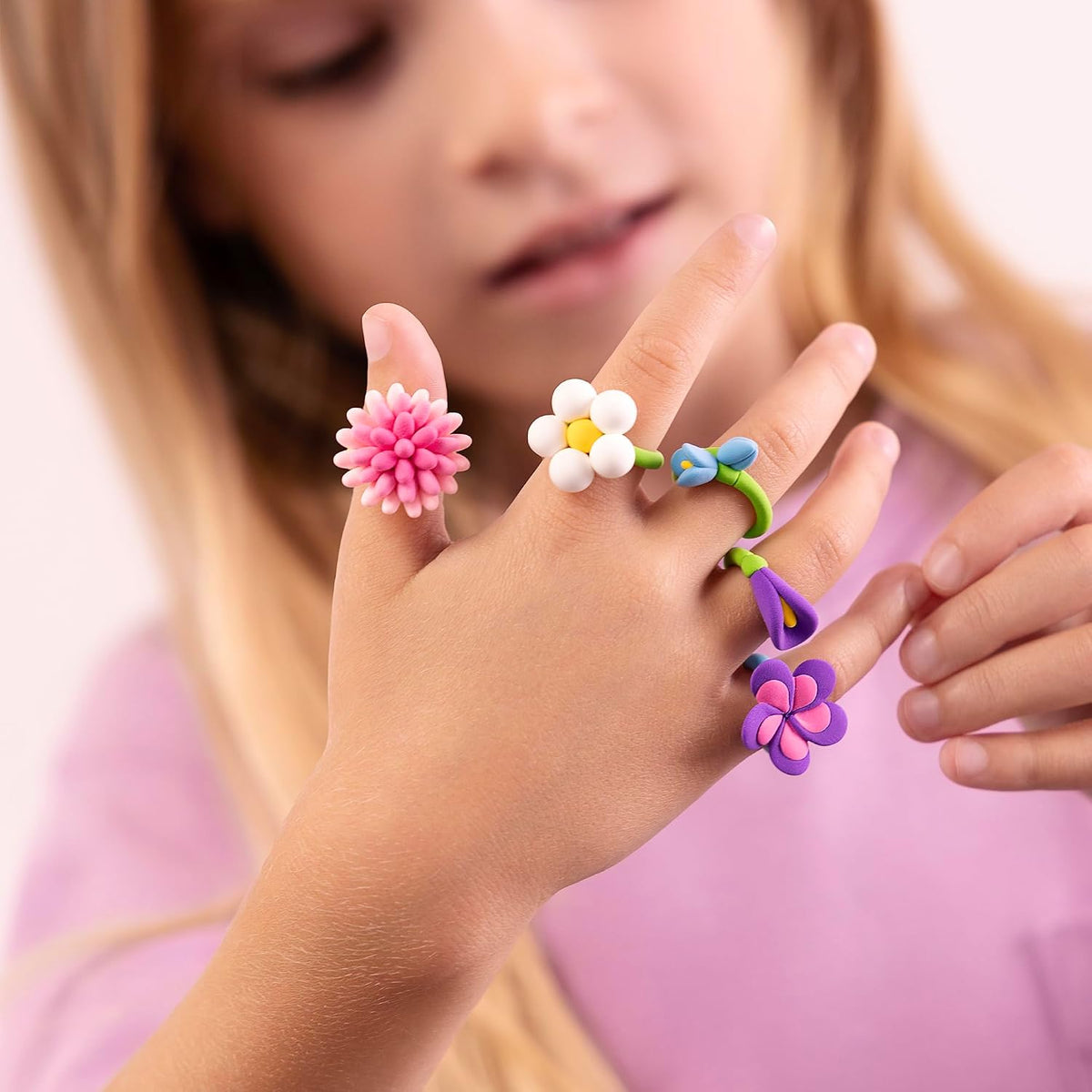 Hey Clay - Flower RINGS Colourful modelling air-dry clay, 3 cans with fun interactive app for kids 3 years +