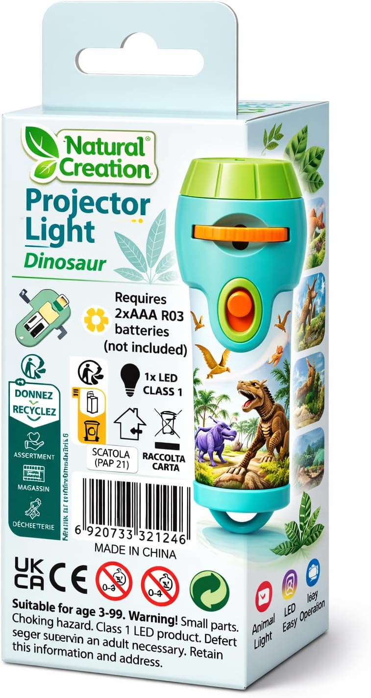 Avenir Natural Creation Dinosaur Projector Light for Kids - 24 Scenes with 4K Film Quality, Adjustable Focus Flashlight Projector, Educational Dino Toy & Bedtime Story Light with Disc Storage Case