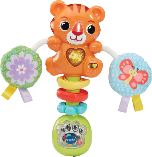 VTech Rattle & Roar Tiger | Baby Rattle with Lights, Music & Textured Pom Poms | Fine Motor & Sensory Development Toy for Infants